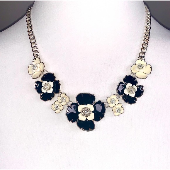 Dana Buchman Jewelry - Dana Buchman Silver Black Cream Enamel Flower Collar Statement Necklace
